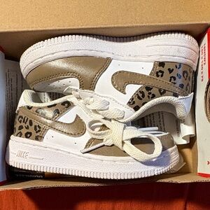 Nike Kids' White and Brown Leopard Sneakers